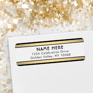 Eenvoudig Stripes Black Gold en White Return-adres Etiket