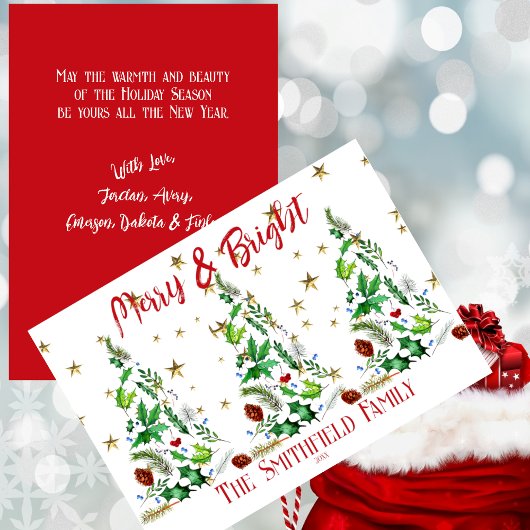 Eenvoudig, Stunning 'Merry & Bright' Drie Kerstbom Feestdagenkaart