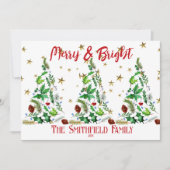 Eenvoudig, Stunning 'Merry & Bright' Drie Kerstbom Feestdagenkaart (Voorkant)