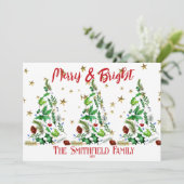 Eenvoudig, Stunning 'Merry & Bright' Drie Kerstbom Feestdagenkaart (Staand voorkant)