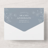 Eenvoudig Stusty Blue Minimal Flower Leaf Wedding All In One Uitnodiging (Achterkant)