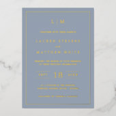 Eenvoudig Stusty Blue Monogram Elegant Wedding Folie Uitnodiging (Voorkant)