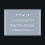 Eenvoudig Stusty Blue Monogram Elegant Wedding Informatiekaartje<br><div class="desc">Eenvoudige trouwbehuizingskaart met een modern, maar elegant ontwerp met uw details omringd door een dunne rand. Alle tekst is wit boven een stoffige blauwe achtergrond. De doopvonten en de achtergrondkleuren kunnen in om het even welke kleuren worden veranderd u door de knoop "aan te passen" te klikken. Een stijlvol en...</div>