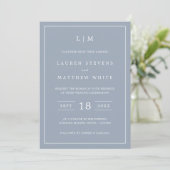 Eenvoudig Stusty Blue Monogram Elegant Wedding Kaart (Staand voorkant)