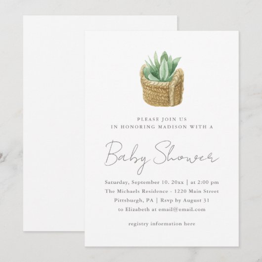 Eenvoudig Succulent Baby shower Aankondiging (Voorkant / Achterkant)