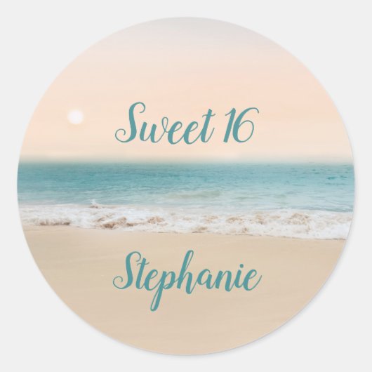 Eenvoudig Sweet 16 Beach Theme Party Ronde Sticker (Voorkant)
