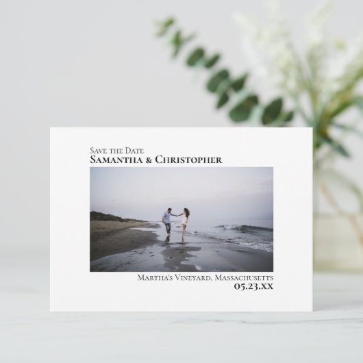 Eenvoudig Symmetrie Modern Minimalist Photo Wedden Save The Date (Staand voorkant)