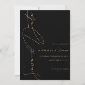 Eenvoudig Tan Zwart Modern Handgeschreven Script Save The Date (Voorkant)