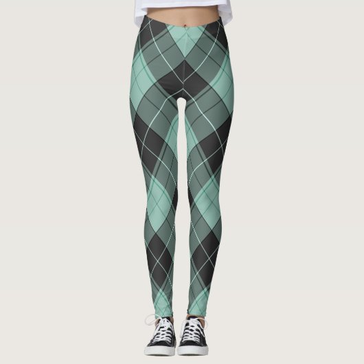 Eenvoudig tartan-patroon in turkooise leggings (Voorkant)