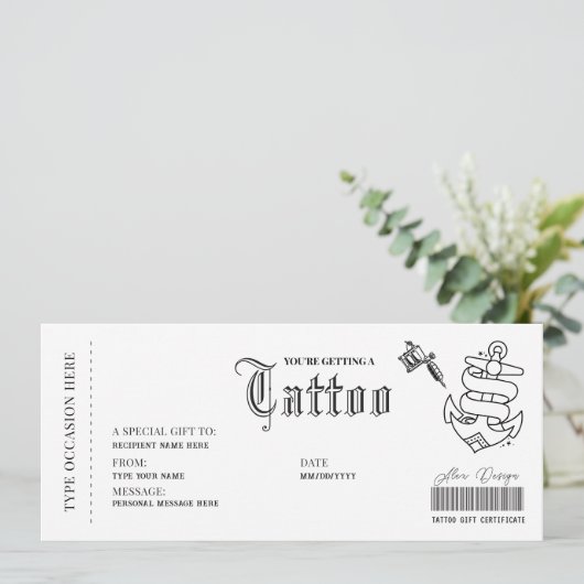 Eenvoudig Tattoo Get Inked Gift Kaart Voucher (Staand voorkant)