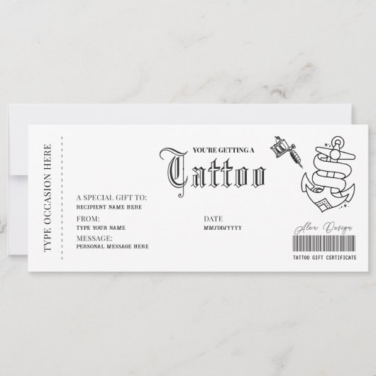 Eenvoudig Tattoo Get Inked Gift Kaart Voucher (Voorkant)