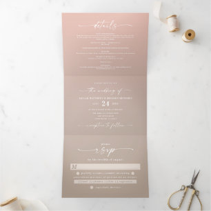 Eenvoudig Taupe Beige en Blush Pink Ombre Wedding Drieluik Uitnodiging