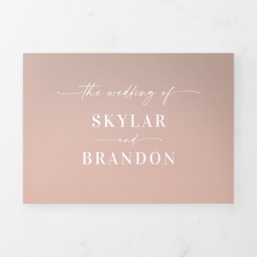 Eenvoudig Taupe Beige en Blush Pink Ombre Wedding Drieluik Uitnodiging (Cover)