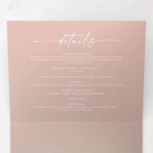 Eenvoudig Taupe Beige en Blush Pink Ombre Wedding Drieluik Uitnodiging (Binnenzijde eerst)