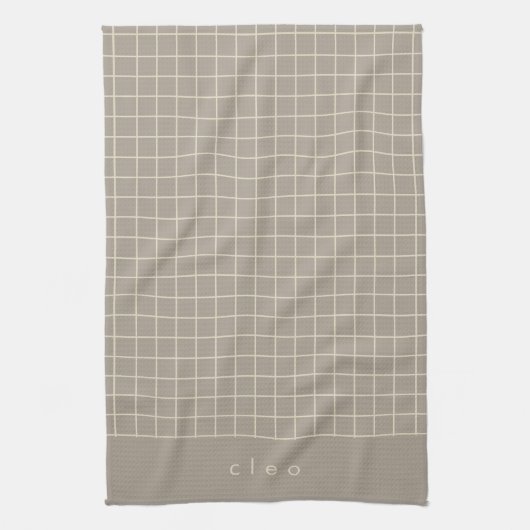 Eenvoudig Taupe Brown Grid Lines Patroon op maat Theedoek (Verticaal)