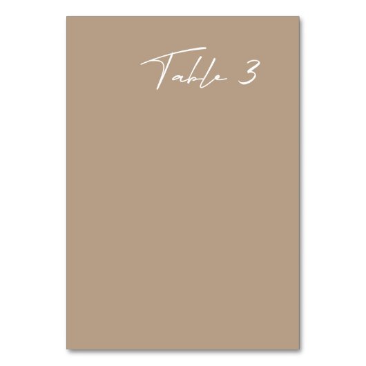 Eenvoudig Taupe Modern Trouwtafelnummer Kaart (Achterkant)