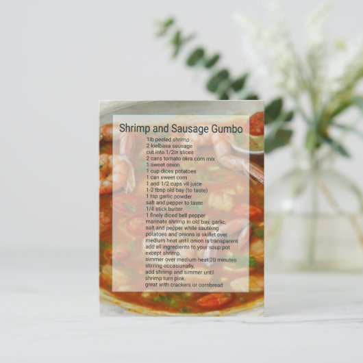 Eenvoudig te gebruiken garnalen en worstgumborecep briefkaart (Staand voorkant)