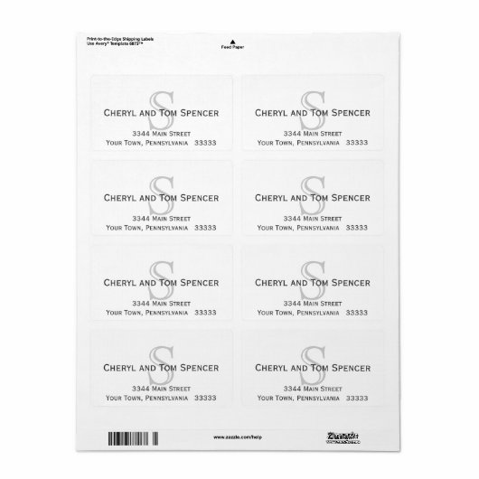Eenvoudig te lezen Monogram Return Address Label (Full Sheet)