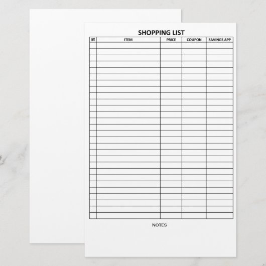 Eenvoudig te lezen winkellijst briefpapier (Voorkant / Achterkant)