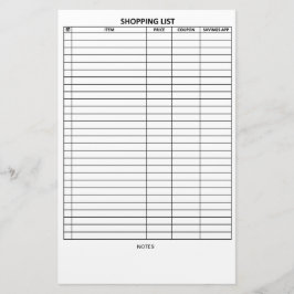 Eenvoudig te lezen winkellijst briefpapier
