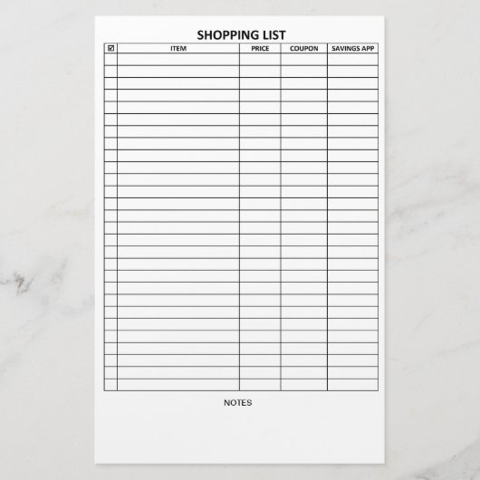 Eenvoudig te lezen winkellijst briefpapier (Voorkant)