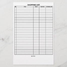 Eenvoudig te lezen winkellijst briefpapier