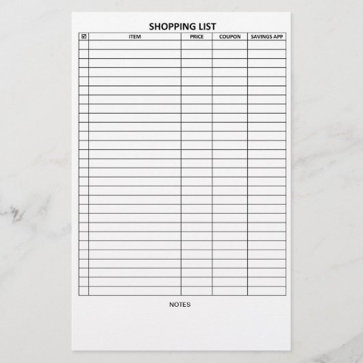 Eenvoudig te lezen winkellijst briefpapier (Voorkant)