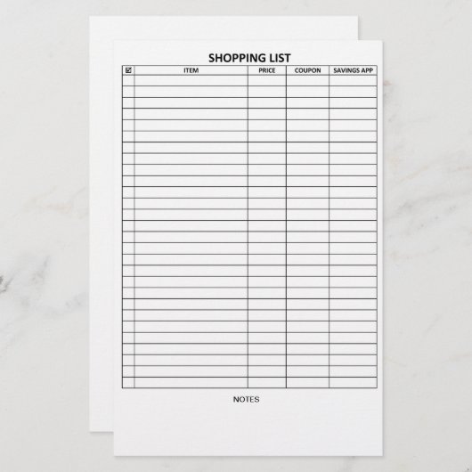 Eenvoudig te lezen winkellijst briefpapier (Voorkant / Achterkant)