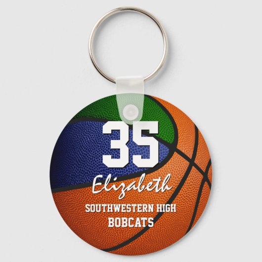 Eenvoudig te personaliseren blauw groen basketbal  sleutelhanger (Voorkant)