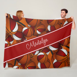 Eenvoudig te personaliseren rood wit basketballen  fleece deken