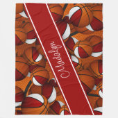 Eenvoudig te personaliseren rood wit basketballen  fleece deken (Voorkant)