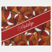 Eenvoudig te personaliseren rood wit basketballen  fleece deken (Voorkant (Horizontaal))