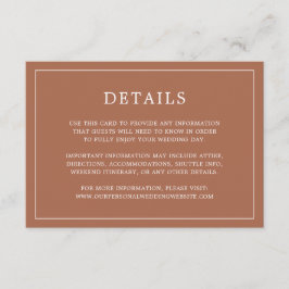 Eenvoudig terracotta monogram elegante bruiloft informatiekaartje