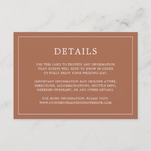 Eenvoudig terracotta monogram elegante bruiloft informatiekaartje