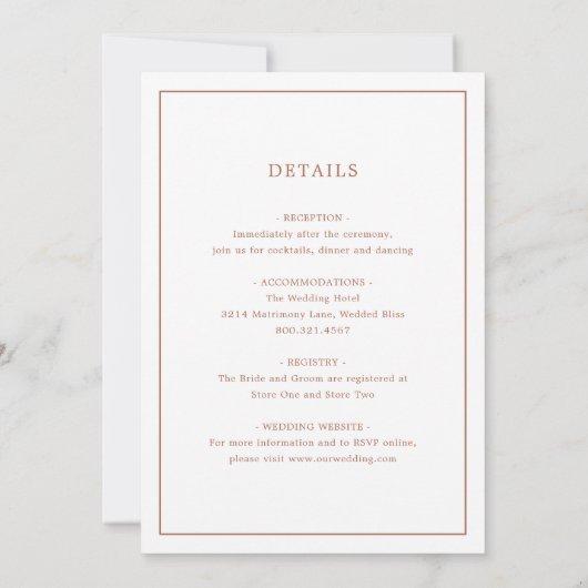 Eenvoudig terracotta monogram elegante bruiloft kaart (Achterkant)