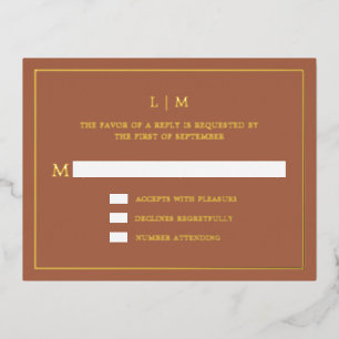 Eenvoudig terracotta monogram elegante bruiloft RS Folie Uitnodiging Briefkaart