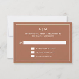 Eenvoudig terracotta monogram elegante bruiloft RSVP kaartje