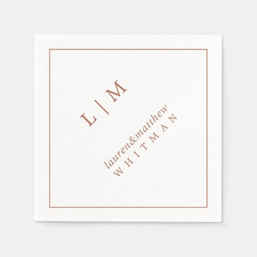Eenvoudig terracotta monogram elegante bruiloft servet (Voorkant)