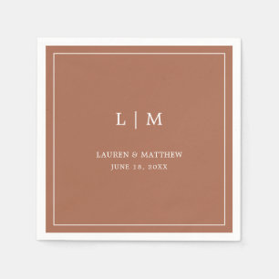 Eenvoudig terracotta monogram elegante bruiloft servet