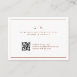 Eenvoudig terracotta monogram QR-code bruiloft RSV Notitiekaartje