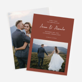 Eenvoudig terracotta script foto bruiloft save the date