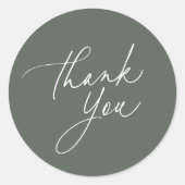 Eenvoudig tijm groen kalligrafie script dank u ronde sticker (Voorkant)