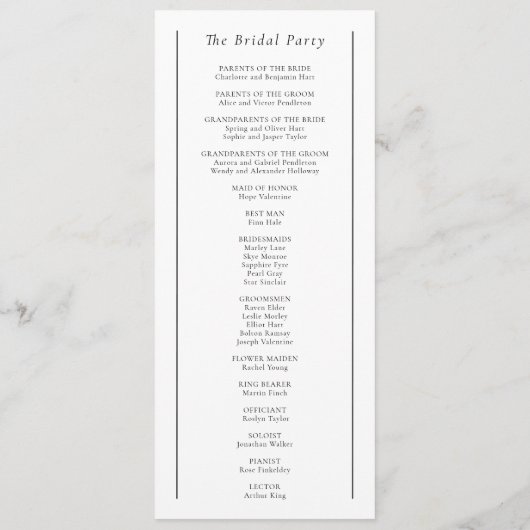 Eenvoudig traditioneel minimaal bruiloft plat prog programmakaart (Achterkant)