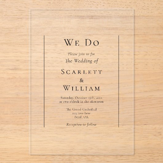 Eenvoudig traditioneel minimaal we doen bruiloft acryl uitnodigingen (Voorkant)