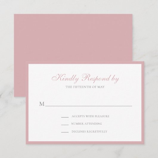 Eenvoudig traditioneel roze Roos RSVP Kaartje (Voorkant / Achterkant)