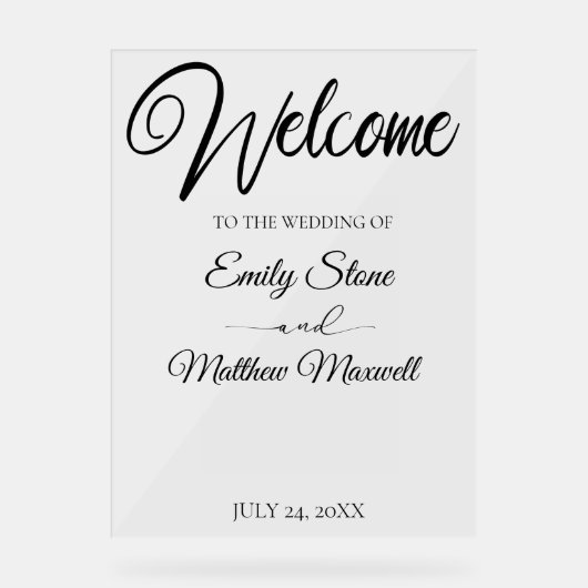 Eenvoudig transparant acryl bruiloft welkomstbord acryl bord (Voorkant)