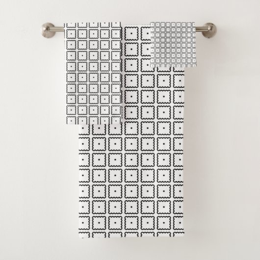 Eenvoudig Trendy Black en White Square Dot Pattern Bad Handdoek (Insitu)
