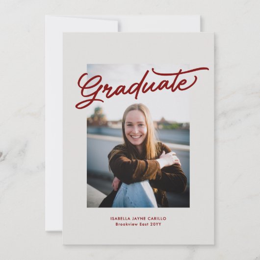 Eenvoudig trendy rood afstuderen foto afstuderen kaart