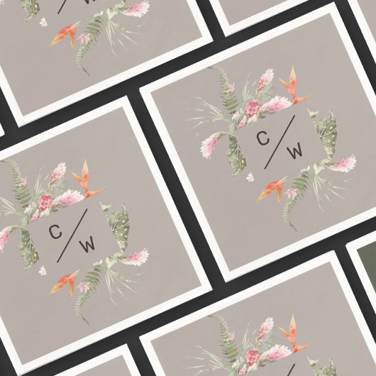 Eenvoudig Tropisch Bloemen Monogram Taup Taup Trou Servet