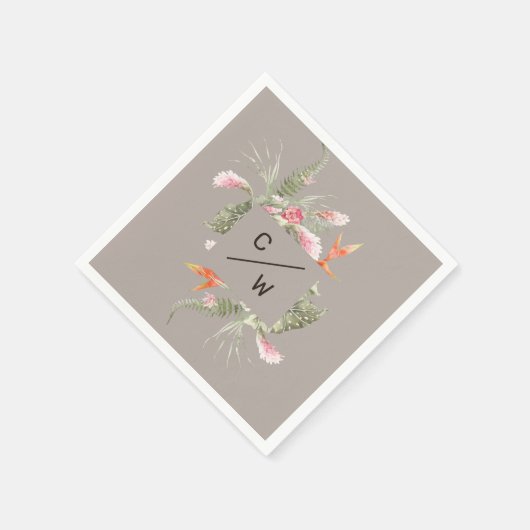 Eenvoudig Tropisch Bloemen Monogram Taup Taup Trou Servet (Hoek)